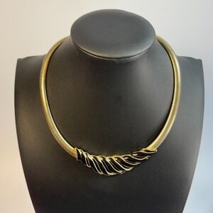 Vintage Gold Tone Necklace Maximalist Vibes Black Enamel Detail Chunky